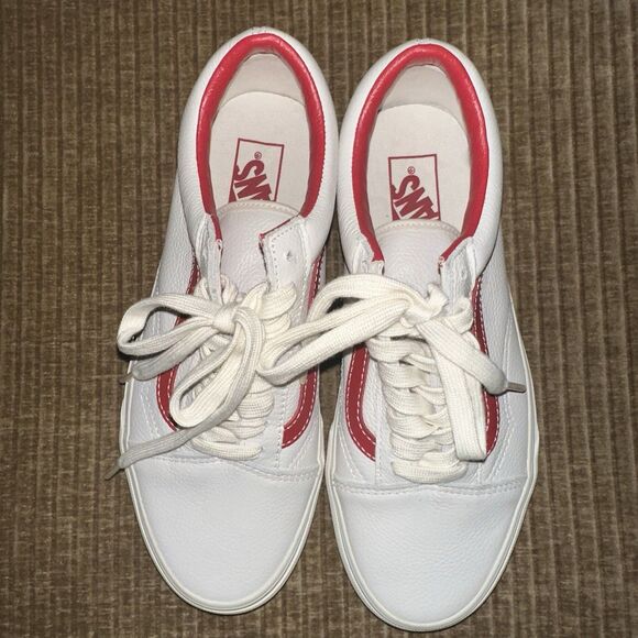 Vans Old Skool White Red Leather Skateboarding Shoes Men\'s 7 Women’s 8.5 main image 4